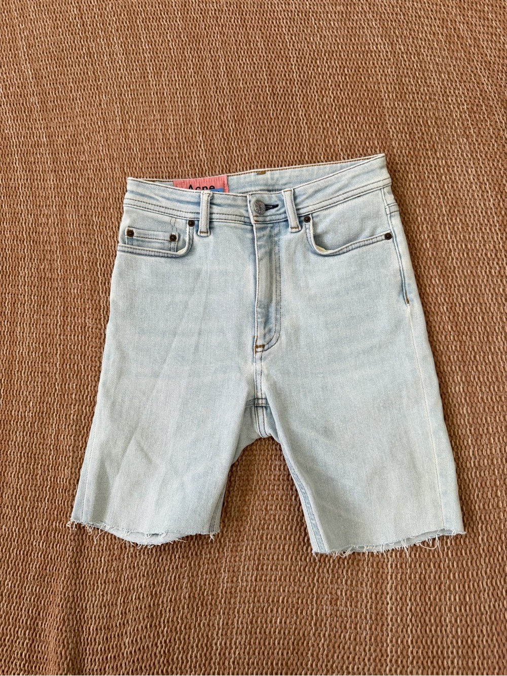 Acne Studios Light Blue Denim Shorts with Pink Label